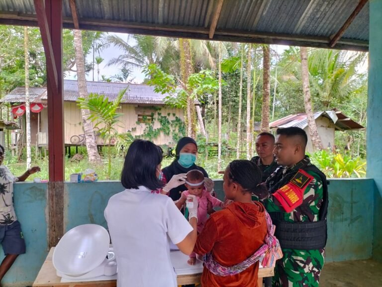 Pantau Tumbuh Kembang Anak Sejak Dini, Satgas Yonif 310/KK Gelar Posyandu Di Perbatasan