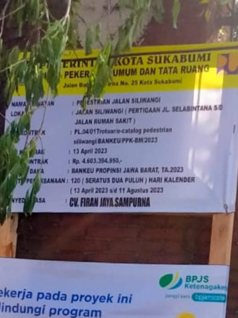 Dugaan Mark-up Material Pedestrian 4 Ruas Jalan Kota Sukabumi Dari Bankeu Provinsi Jawa Barat Rp. 34 M Tahun 2023
